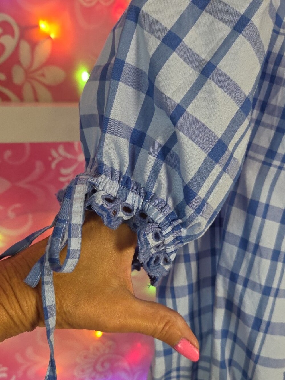 Free Assembly Blue Plaid Eyelet-Trim Blouse - Picture 5 of 5